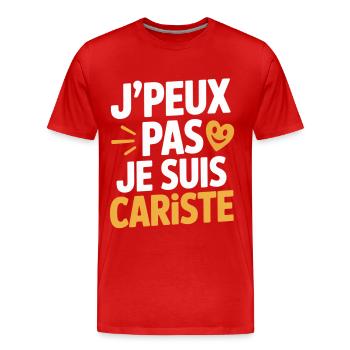 T-Shirt Humour Cariste Chariot Élévateur Gerbeur - T-shirt bio Premium Homme - rouge - Devant - Damien (186cm)