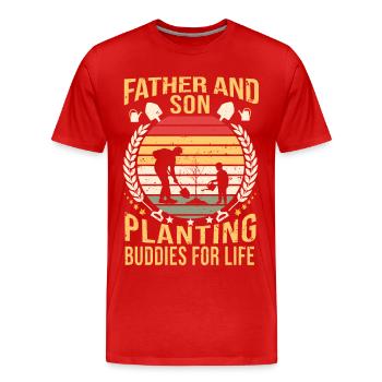 Father and son planting - Men's Premium Organic T-Shirt - red - Front - Damien (186cm)