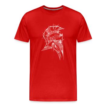 Spartanischer Helm Skizze weiß - Männer Premium Bio T-Shirt - Rot - Vorne - Damien (186cm)