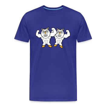 2 hiboux bodybuilders muscles biceps poses gym rat - T-shirt bio Premium Homme - bleu roi - Devant - Damien (186cm)
