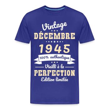 Anniversaire 80 ans - Vintage - Décembre 1945 - T-shirt bio Premium Homme - bleu roi - Devant - Damien (186cm)