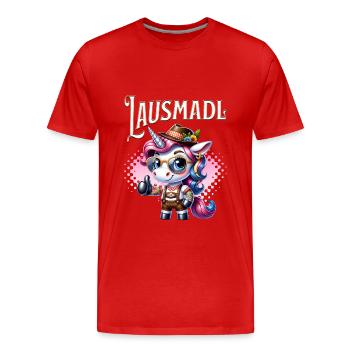 Tracht Damen Outfit Dirndl Ersatz Lausmadl - Men's Premium Organic T-Shirt - red - Front - Damien (186cm)
