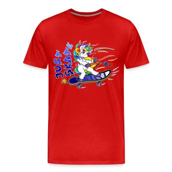 licorne de patinage - Licorne sur skateboard - T-shirt bio Premium Homme - rouge - Devant - Damien (186cm)