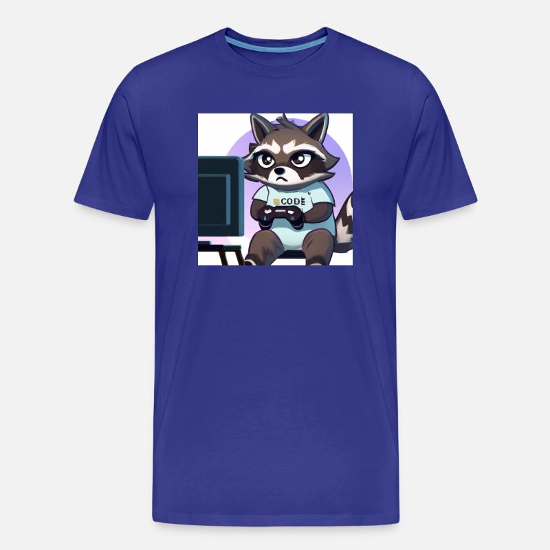 racoon playing computer games - Männer Premium Bio T-Shirt - Königsblau