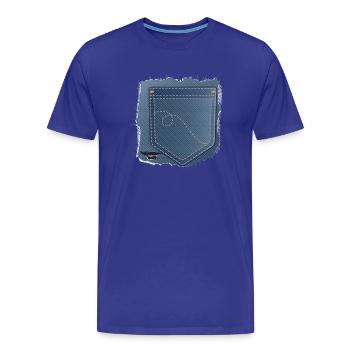 abgerissener Jeans Stoff mit Hosentasche - Männer Premium Bio T-Shirt - Königsblau - Vorne - Damien (186cm)