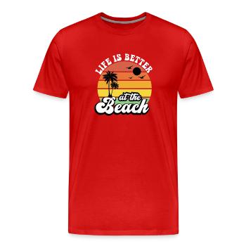 Life is better at the beach! - Men's Premium Organic T-Shirt - red - Front - Damien (186cm)