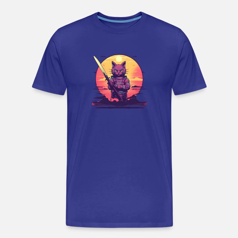 Synthwave samurai Cat sunset - Männer Premium Bio T-Shirt - Königsblau