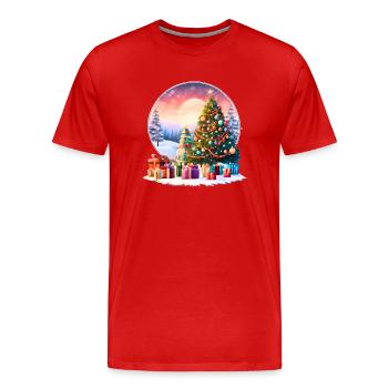 Beau sapin de Noël sur fond de soleil couchant - T-shirt bio Premium Homme - rouge - Devant - Damien (186cm)