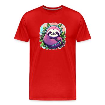 Dessin paresseux - T-shirt bio Premium Homme - rouge - Devant - Damien (186cm)
