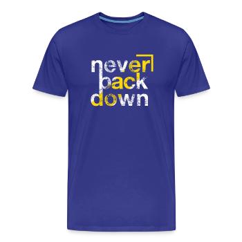 Perseverance Illustrated: The Motto 'Never Received - Men's Premium Organic T-Shirt - royal blue - Front - Damien (186cm)