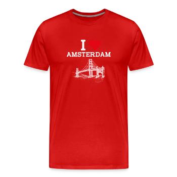 I love Amsterdam Niederlande Golden Gate Bridge Wortspiel - Männer Premium Bio T-Shirt - Rot - Vorne - Damien (186cm)