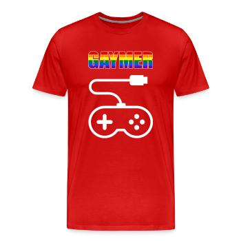 GAMER - GAYMER - PLAYER - CONTROLLER - GAME OVER - Men's Premium Organic T-Shirt - red - Front - Damien (186cm)