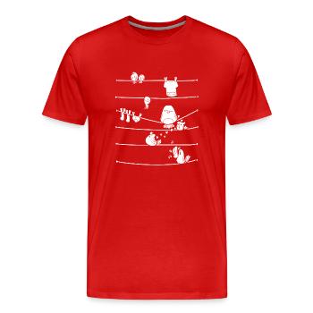 Vögel gestreift auf einem Wäscheleine Vogelliebhaber Geschenk - Männer Premium Bio T-Shirt - Rot - Vorne - Damien (186cm)