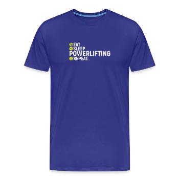 Essen, schlafen, Power lifting, wiederholen - Männer Premium Bio T-Shirt - Königsblau - Vorne - Damien (186cm)