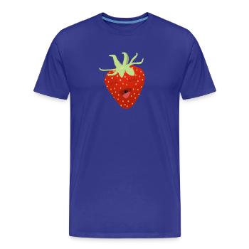 Giggling Strawberry Cartoon - Men's Premium Organic T-Shirt - royal blue - Front - Damien (186cm)