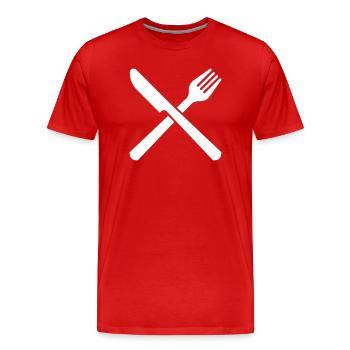 Couteau et fourchette couverts restaurant cuisine - T-shirt bio Premium Homme - rouge - Devant - Damien (186cm)