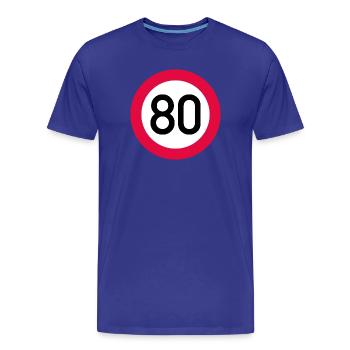 80 ans Attention ! Panneau de signalisation 80 km/h - T-shirt bio Premium Homme - bleu roi - Devant - Damien (186cm)