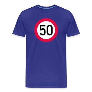50 ans Attention ! Panneau de signalisation 50 km/h - T-shirt bio Premium Homme - bleu roi - Devant - Damien (186cm)