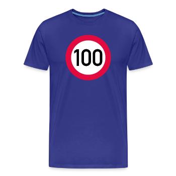100e anniversaire attention ! Panneau de signalisation 100 km/h - T-shirt bio Premium Homme - bleu roi - Devant - Damien (186cm)