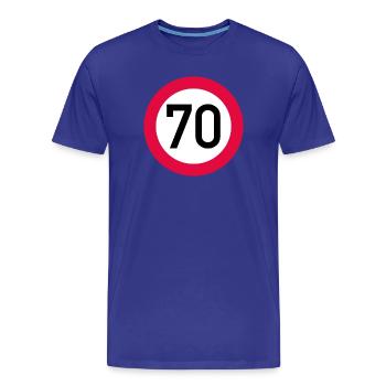 70 ans Attention ! Panneau de signalisation 70 km/h - T-shirt bio Premium Homme - bleu roi - Devant - Damien (186cm)