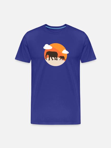 Silhouette Éléphants au Sunset Orange - T-shirt bio Premium Homme - bleu roi