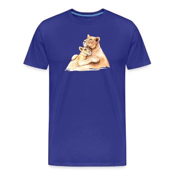 Liebevolle Löwen - Mama und Kind umarmen sich - Männer Premium Bio T-Shirt - Königsblau - Vorne - Damien (186cm)