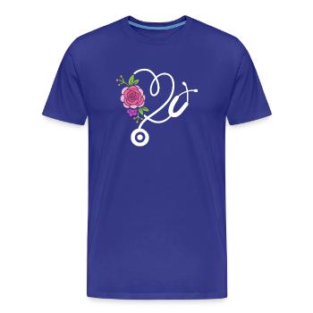 Stéthoscope Médecin Infirmière - T-shirt bio Premium Homme - bleu roi - Devant - Damien (186cm)