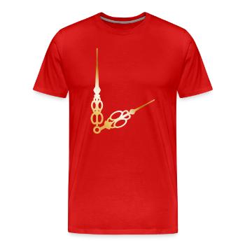 aiguilles d'horloge grandes et petites dorées - T-shirt bio Premium Homme - rouge - Devant - Damien (186cm)