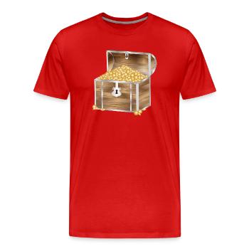 mit Gold Münzen gefüllte Schatztruhe aus Holz - Männer Premium Bio T-Shirt - Rot - Vorne - Damien (186cm)