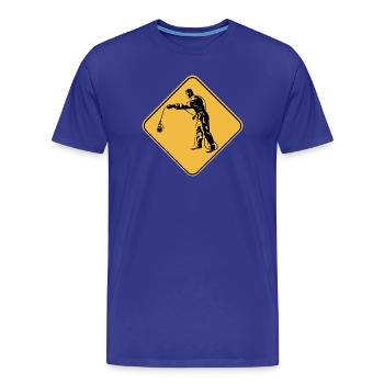 Panneau attention pêche à l'aimant idée cadeau - T-shirt bio Premium Homme - bleu roi - Devant - Damien (186cm)