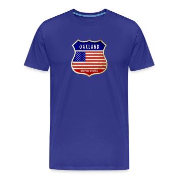 Oakland ÉTATS-UNIS Armoiries Drapeaux - T-shirt bio Premium Homme - bleu roi - Devant - Damien (186cm)