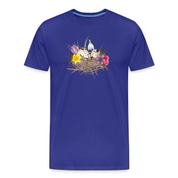 Frühlings Nest mit Eier,Federn und Frühlingsblüten - Männer Premium Bio T-Shirt - Königsblau - Vorne - Damien (186cm)