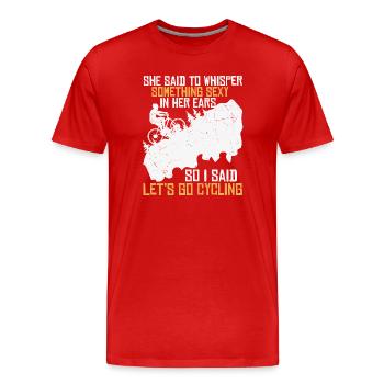 Cycling flirt on the mountain - Men's Premium Organic T-Shirt - red - Front - Damien (186cm)