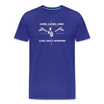 Witziges Motto mit Pfeifen und Waffe - Männer Premium Bio T-Shirt - Königsblau - Vorne - Damien (186cm)