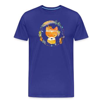 petit renard avec décoration en plumes dans cadre ethno - T-shirt bio Premium Homme - bleu roi - Devant - Damien (186cm)