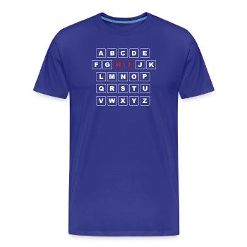 ABC Blanc avec le premier mot - HI en rouge - T-shirt bio Premium Homme - bleu roi - Devant - Damien (186cm)