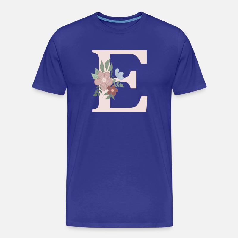 Lettre E avec fleur rose - T-shirt bio Premium Homme - bleu roi