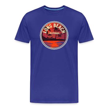 Insigne du Couchant de Soleil de Long Beach, Californie - T-shirt bio Premium Homme - bleu roi - Devant - Damien (186cm)