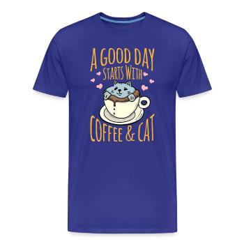 Chat dans la tasse à café avec message positif - T-shirt bio Premium Homme - bleu roi - Devant - Damien (186cm)