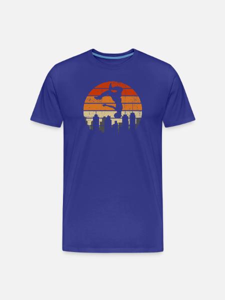 Sunset Acrobat Over City Skyline - Men's Premium Organic T-Shirt - royal blue
