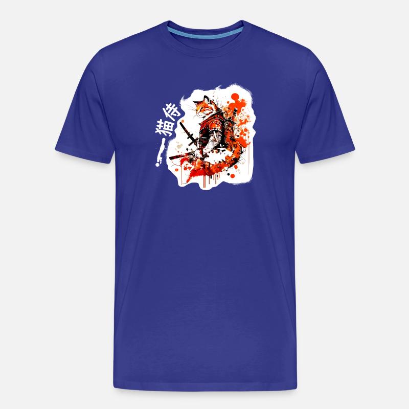 Samurai Katze in Rot - Männer Premium Bio T-Shirt - Königsblau