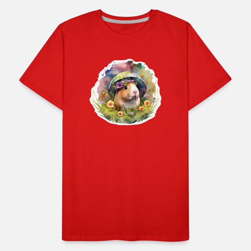 Cochons d’Inde dans une prairie fleurie T-shirt bio Premium Homme