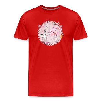 Flamingo mit Baby und Baby Utensilien in Rosa - Männer Premium Bio T-Shirt - Rot - Vorne - Damien (186cm)