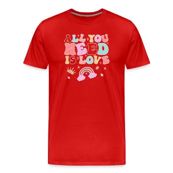 Tout ce dont tu as besoin, c’est d’amour arc-en-ciel - T-shirt bio Premium Homme - rouge - Devant - Damien (186cm)