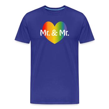 Rainbow Mr et Mr 2 coeur arc-en-ciel mariage gay - T-shirt bio Premium Homme - bleu roi - Devant - Damien (186cm)