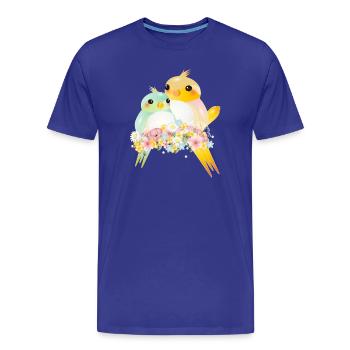 Deux canaris arrondis dans une splendeur de fleurs - T-shirt bio Premium Homme - bleu roi - Devant - Damien (186cm)