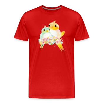 Deux canaris arrondis dans une splendeur de fleurs - T-shirt bio Premium Homme - rouge - Devant - Damien (186cm)