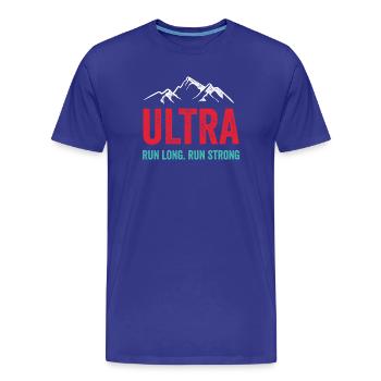 Ultra Running - Run Long. Run Strong. - Men's Premium Organic T-Shirt - royal blue - Front - Damien (186cm)