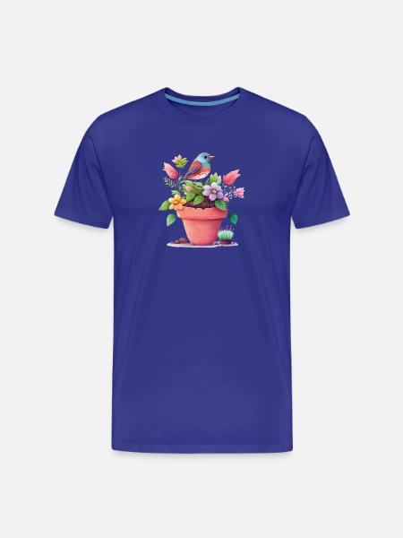 Aquarell aus Blühendem Vogel - Männer Premium Bio T-Shirt - Königsblau