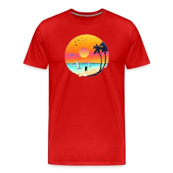 Summer Sunset Beach Watercolor - Men's Premium Organic T-Shirt - red - Front - Damien (186cm)